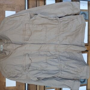 Tan Military Field Coat with Casual Style and Textured Fabric